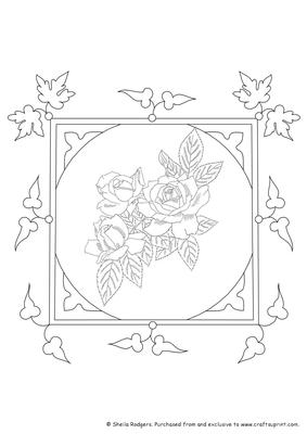 Digital Stamp - Roses in Square Frame with Leaves