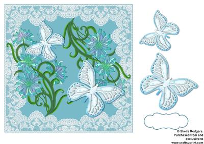 Blue Butterflies on Lace