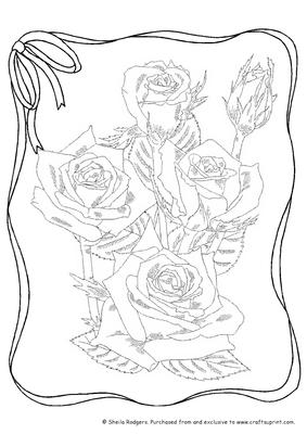 Digital Stamp - Roses in Ribbon Frame