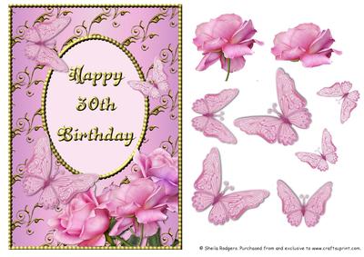 Pink Rose Corner with Butterflies - 30th Birthday