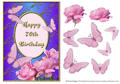 Pink Rose Corner with Butterflies - 70th Birthday