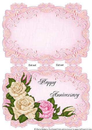 Pink Strip Card Mini Kit - Cream and Pink Roses Anniversary