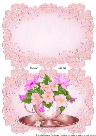 Pink Strip Card Mini Kit - Teacup Blossoms
