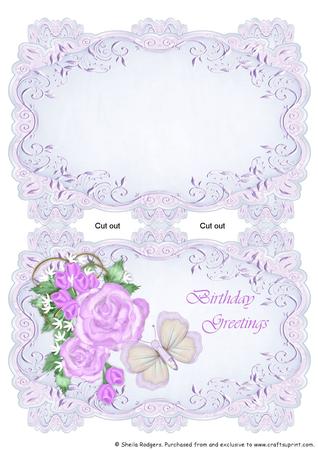Mauve Strip Card Mini Kit - Butterfly on Lilac Roses