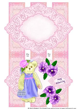 Pink Diamond Strip Card - Teddy and Pansies