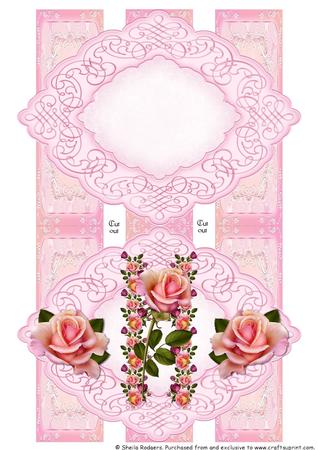 Pink Diamond Strip Card - Coral Roses