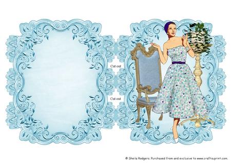 Aqua Strip Card Mini Kit - Barbara in Flowered Dress