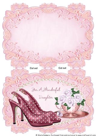 Pink Strip Card - Shoes and Roses - Daughter