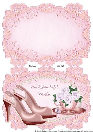 Pink Strip Card - Shoes and Roses - Mother