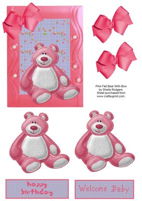 Pink Felt Bear with Bow