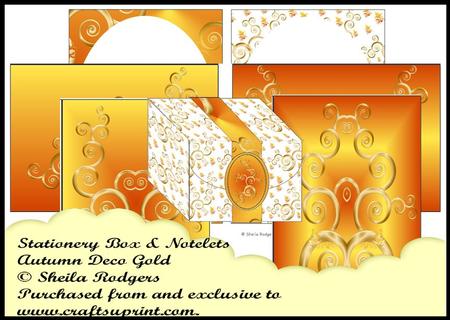 Boxed Notelets Stationery Box & Notelets - Autumn Gold Deco - CUP428489_66 | Craftsuprint