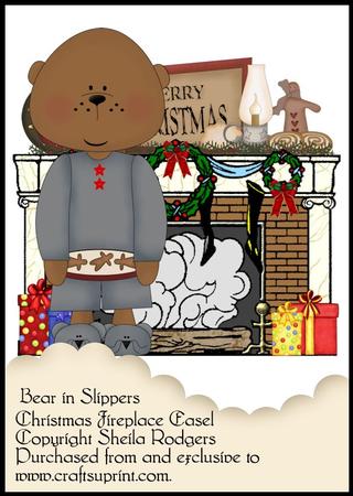 Christmas Fireplace Easel - Bear in Slippers