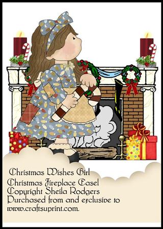 Christmas Fireplace Easel - Christmas Wishes Girl