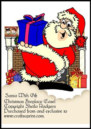 Christmas Fireplace Easel - Santa with Gift