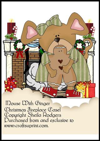Christmas Fireplace Easel - Mouse with Ginger