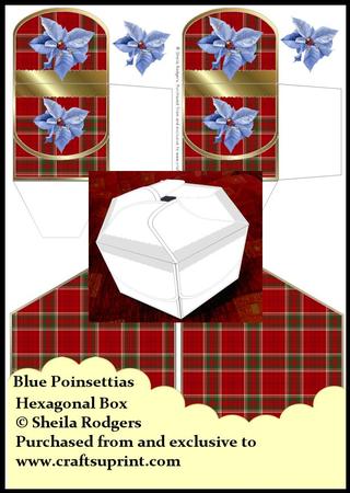 Hexagonal Box - Blue Poinsettias