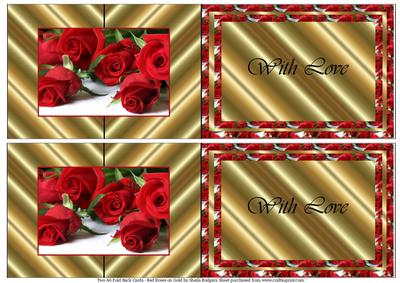 Two A6 Fold Back Cards - Red Roses on Gold
