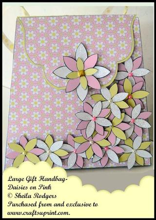 Large Gift Handbag - Daisies on Pink