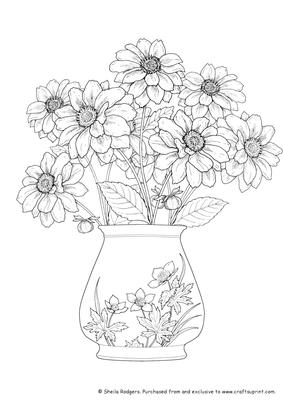 Digital Stamp - Dahlias in a Vase