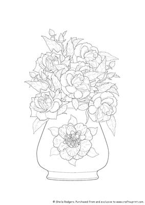 Digital Stamp - Vase of Roses