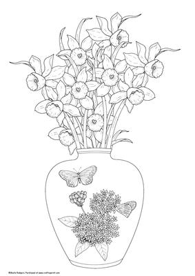 Digital Stamp - Vase of Daffodils