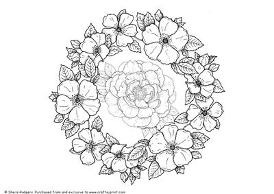 Digital Stamp - Peony Within a Wreath