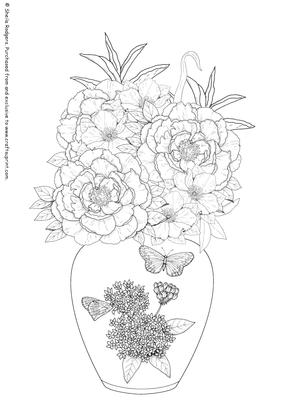 Digital Stamp - Vase of Peonies and Roses