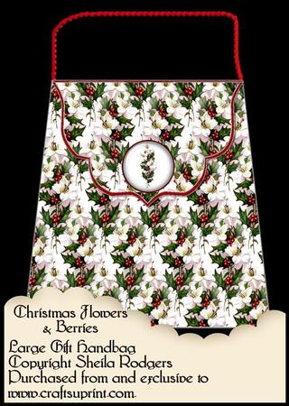 Large Gift Handbag - Christmas Flowers and Berries