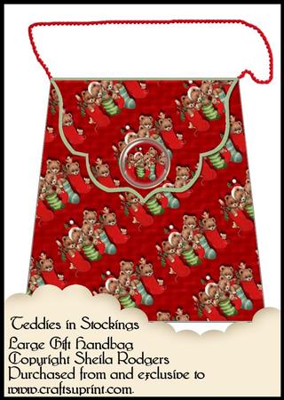 Large Gift Handbag - Teddies in Stockings