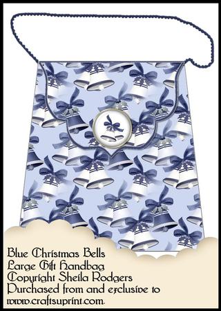 Large Gift Handbag - Blue Christmas Bells
