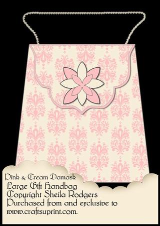 Large Gift Handbag - Pink & Cream Damask