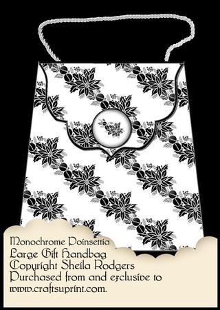 Large Gift Handbag - Monochrome Poinsettia