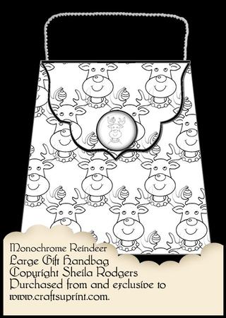 Large Gift Handbag - Monochrome Reindeer