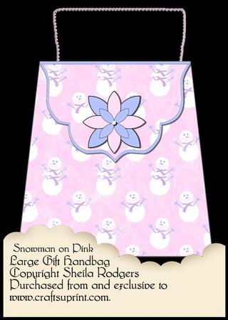 Large Gift Handbag - Snowman on Pink