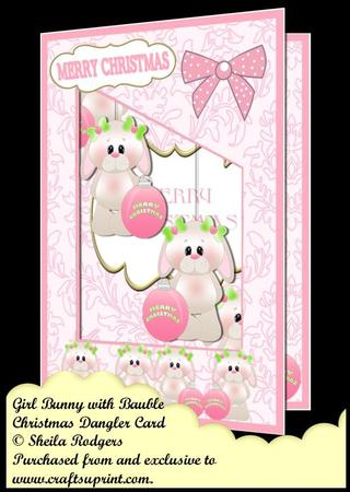 Christmas Dangler Card - Girl Bunny with Bauble