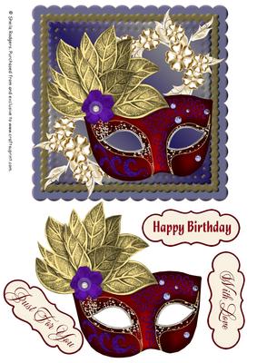 6 Inch Card - Venetian Mask - Gold Leaves