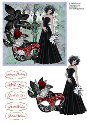 6 Inch Card - Venetian Mask - Gothic Beauty