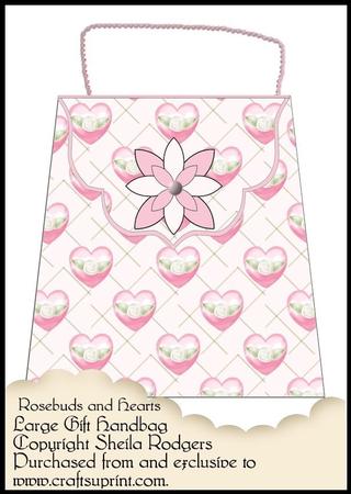 Large Gift Handbag - Rosebuds and Hearts