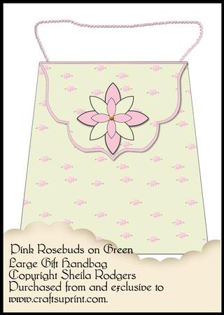Large Gift Handbag - Pink Rosebuds on Green