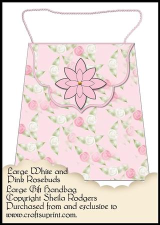 Large Gift Handbag - Large White and Pink Rosebuds