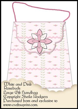 Large Gift Handbag - White and Pink Rosebuds