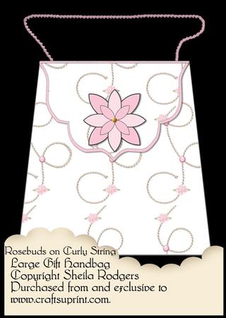 Large Gift Handbag - Rosebuds on Curly String