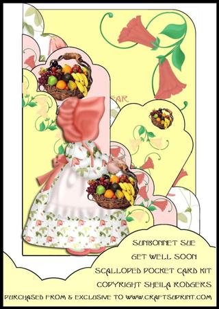 Sunbonnet Sue - Get Well Soon - Scalloped Pocket Card