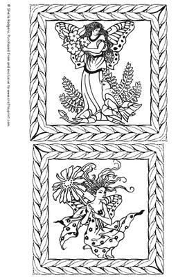 Two Digital Stamps - Fairies with Flowers 1