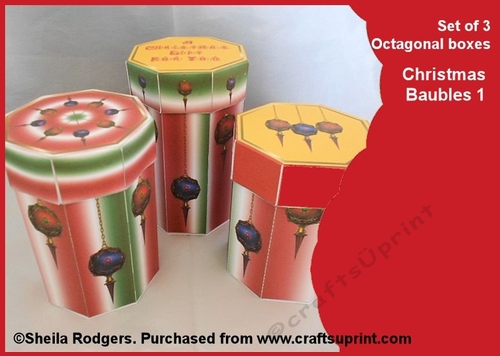 Set of 3 Octagonal Boxes - Christmas Baubles 1
