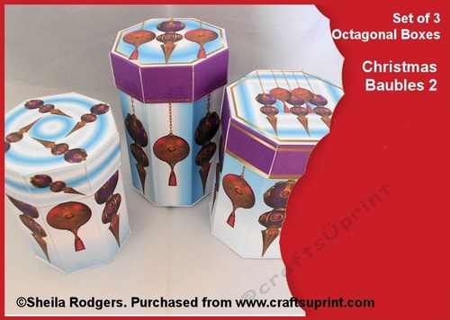 Set of 3 Octagonal Boxes - Christmas Baubles 2