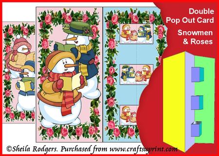 Double Pop Out Card - Snowmen and Roses
