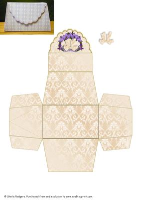 Small Favour Box - Cream Damask with Purple Lilies