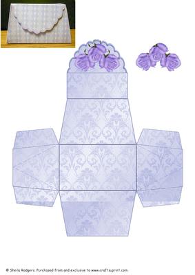 Small Favour Box - Pale Lilac Damask with Roses