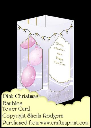 Tower Card - Pink Christmas Baubles